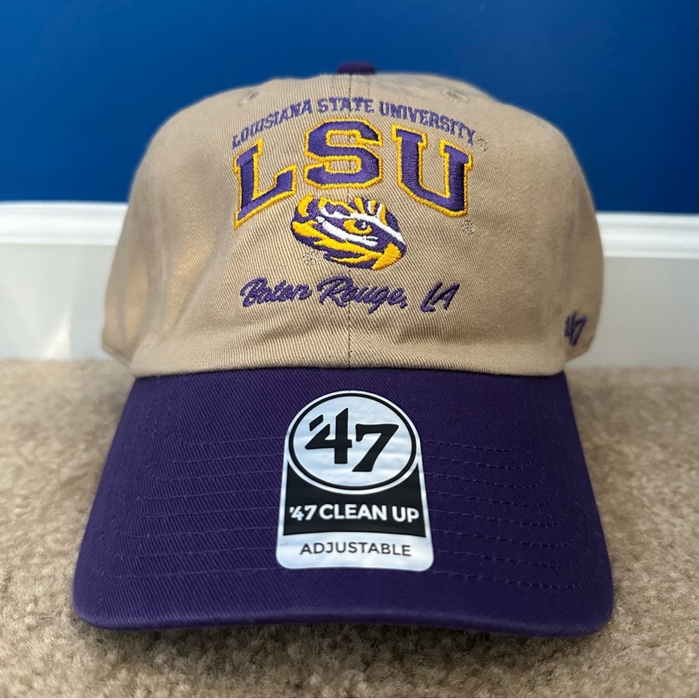 LSU Tigers Hat Cap Two Tone ‘47 Clean Up Khaki & Purple Adjustable